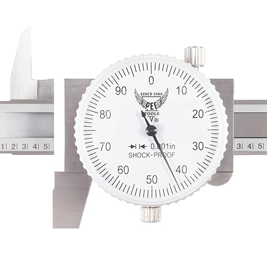 PEC Dial Caliper 0-4 Inch, Stainless Steel Precision Measuring Tool with Shock-Proof Dial, High Accuracy ±0.001"