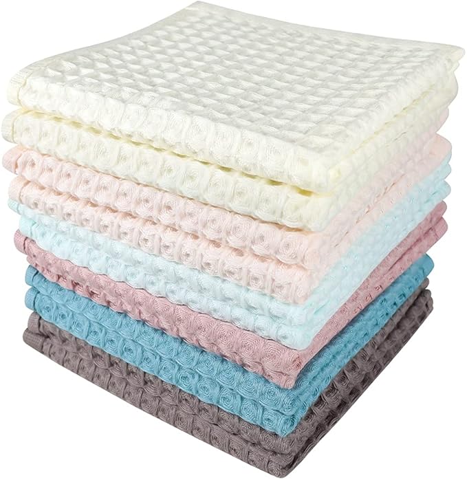 vfaejll 12 Pcs 13" x 13" Waffle Weave Kitchen Dish Cloths Set, 100% Cotton Super Absorbent Dish Towels for Washing Dishes & Drying, Multi Color