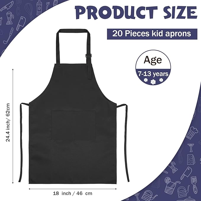 Handepo 40 Pcs Apron Chef Hat Set Aprons Chef 's Bib Apron Hats Bulk for Cooking Painting 7-13 Years