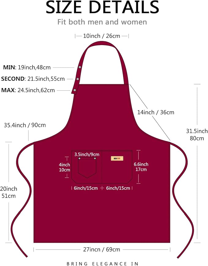 Yuubin Extra Large Aprons for Men Adjustable Button Apron with Pockets Chef Cooking Kitchen Aprons Women,Water&Oil Resistant