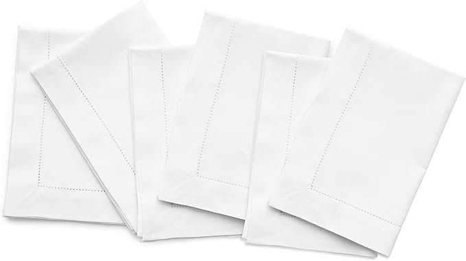 Solino Home White Napkins Set of 6 - Cotton Linen Hemstitch Dinner Napkins Cloth 20 x 20 Inch for Mothers Day, Spring, Summer, Memorial Day - Handcrafted and Machine Washable