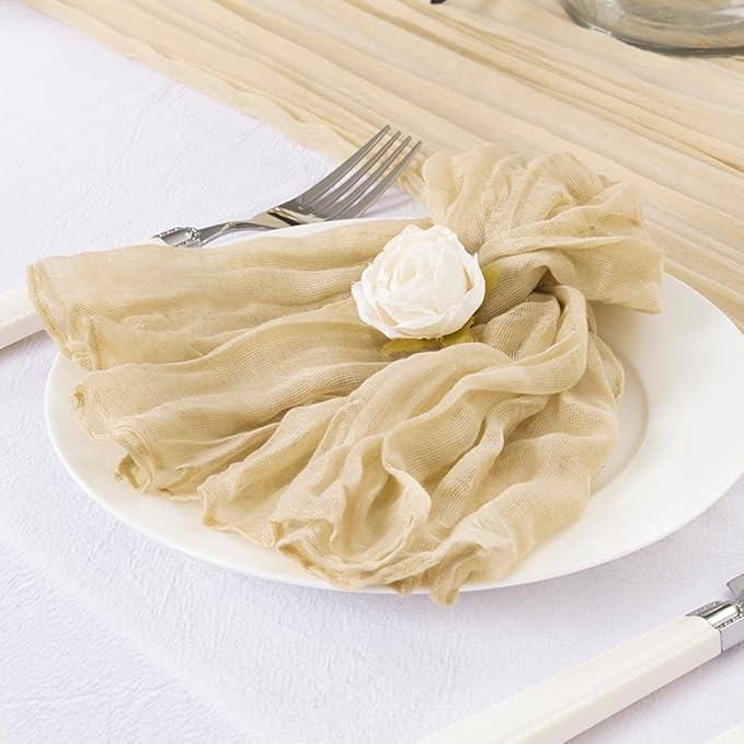 DeZerlor 20 Pack Champagne Cheesecloth Napkins Spring Cloth Napkins Set of 20 Champagne Dinner Napkins Bulk 21x21 Inches for Wedding Bridal Shower Baby Shower Parties