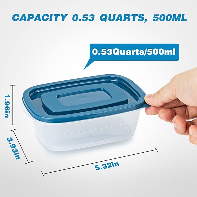 PEDECO 10PCS Food Storage Containers,Freezer Microwave safe,Food Container Sets,BPA Free Plastic Meal Prep Containers & Kitchen Set,Lunch Containers,use for School,Work and Travel,0.53 Quarts Per Box.