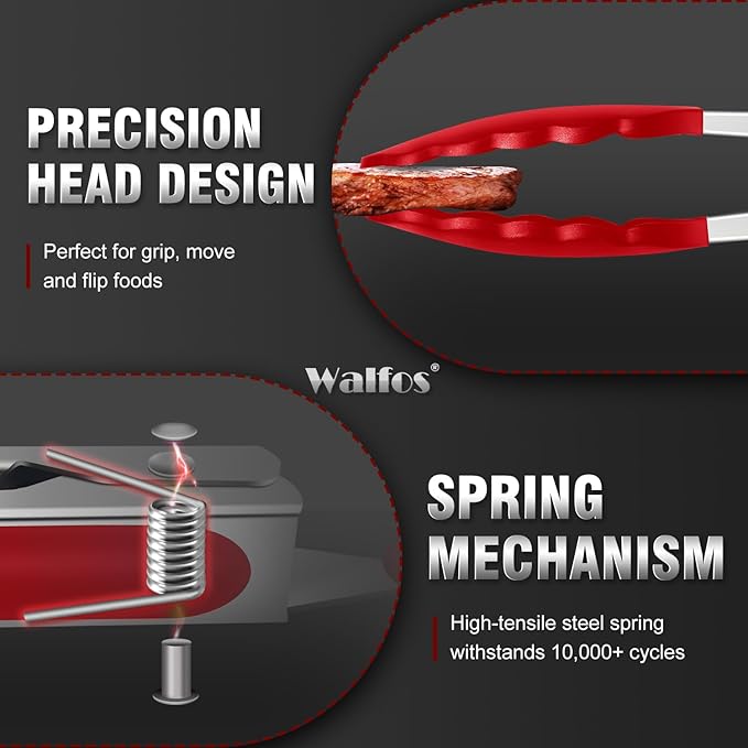 Walfos Kitchen Tongs - 7" 9" and 12" Heat Resistant Cooking Tongs, Stainless Steel and BPA Free Silicone Tips, Great for Cooking, Salad, Grilling, Turning, Dishwasher safe,set of 3