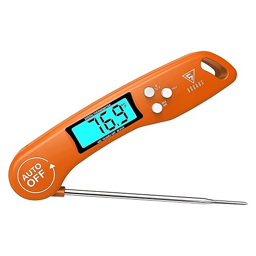 DOQAUS Digital Meat Thermometer, Instant Read Food Thermometer for Cooking with Backlit & Auto-Rotating Display, 4.6” Probe for Grilling, Baking, and Perfect BBQ - Orange