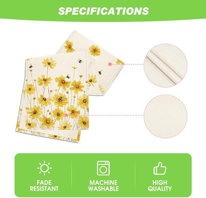 Artoid Mode Yellow Flowers Daisy Bees Summer Table Runner, Seasonal Easter Fall Holiday Kitchen Dining Table Decoration for Home Party Indoor 13x36 Inch