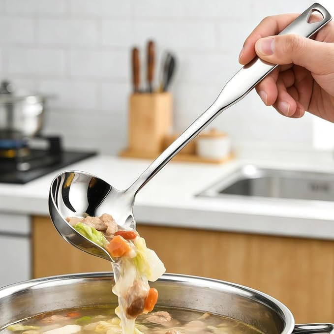 Kitchen Soup Ladle 304 Stainless Steel Punch Metal Luminous Ladell Spoons With Pour Spout Gravy Ladles for Serving,Cooking,Canning,11.8 inch