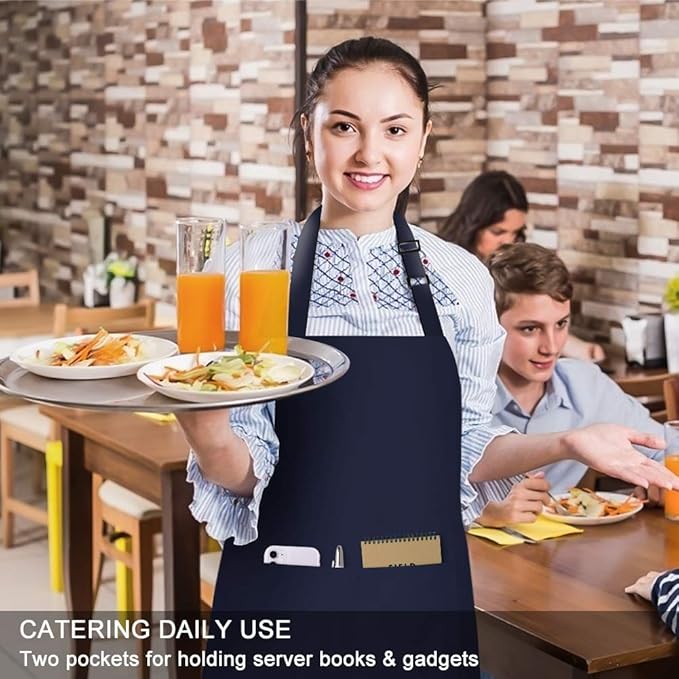 Jubatus 2 Pack Bib Aprons with 2 Pockets Cooking Chef Kitchen Apron for Women Men, Navy Blue