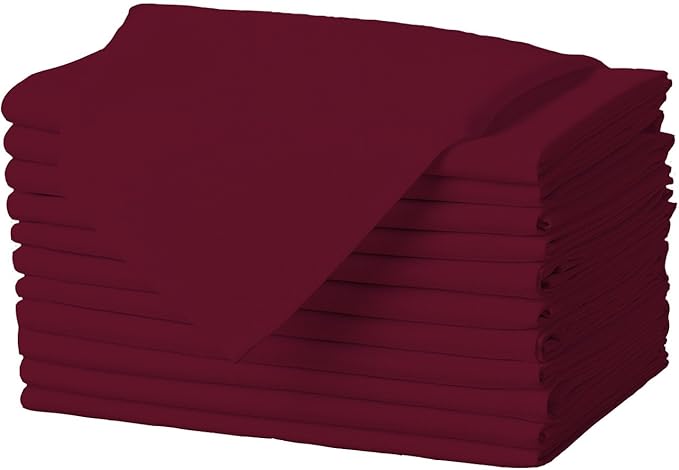 Gee Di Moda Cloth Napkins - 17 x 17 Inch Burgundy Dinner Napkins - Set of 12 Soft & Absorbent Washable Fabric Cloth Table Napkins with Hemmed Edges for Hotel Restaurant, Holiday Parties & Wedding