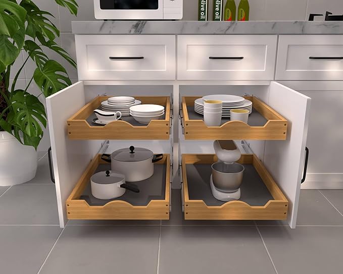 OCG Pull Out Drawers For Kitchen Cabinets 14" W x 21" D, Slide out Wood Drawer Shelf, Pull Out Shelves for Base Cabinet Organization in Kitchen, Pantry, Bathroom
