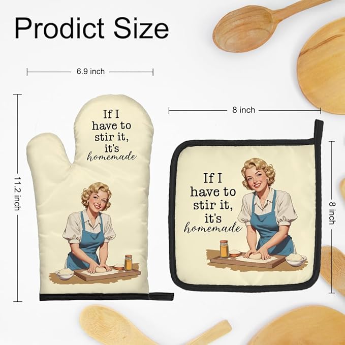 DYJYBMY If I Have to Stir It It's Homemade Funny Oven Mitts and Pot Holder Set for Cooking Grilling, Kitchen Gadgets for Women, Funny Baking Gifts for Chef Friend, Hostess Baking Gifts for Mom Sister