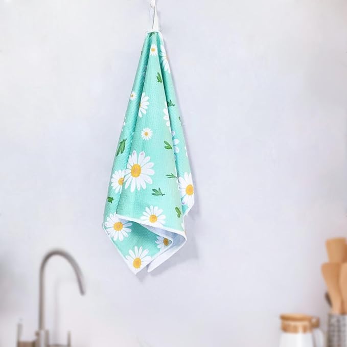 18” x 30” Highly Absorbent Kitchen Towels, Quick Dry Microfiber Tea Towel, Dish Towels for Kitchen Drying, Ultra Soft Premium Hand Towels (Light Green Flowers)