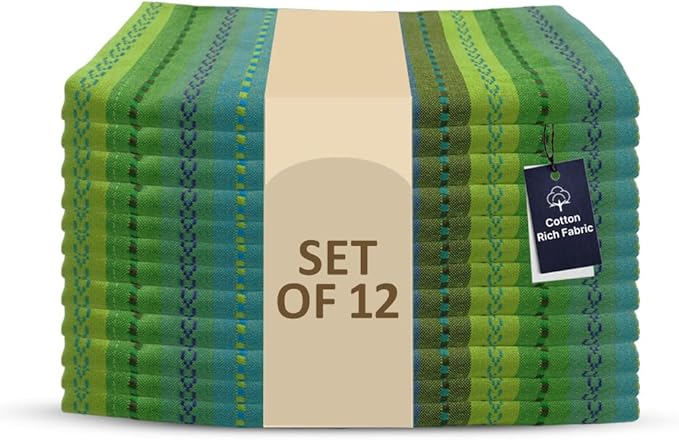 LFH Home Cotton Rich Cloth Salsa Napkin Set of 12 Washable Soft Durable Striped Table Napkins for Dining Wedding Daily Use Reusable Eco-Friendly Fabric Napkins for Elegant Settings(18x18)-Lime Multi