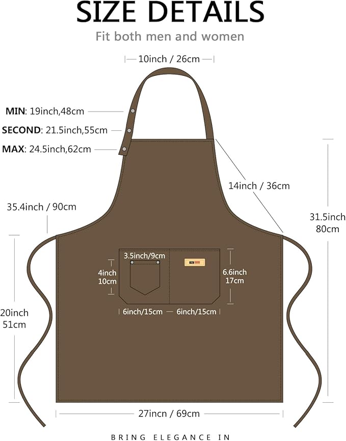 Yuubin Extra Large Aprons for Men Adjustable Button Apron with Pockets Chef Cooking Kitchen Aprons Women,Water&Oil Resistant