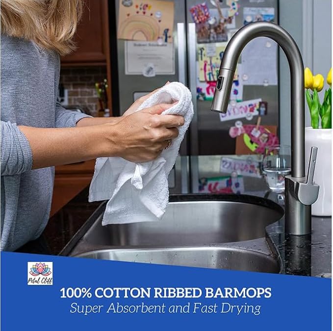 100% Cotton Ribbed Bar Mops Kitchen Towels, 12 Pack - Dish Towels, Super-Absorbent, Multi-Purpose for Home, Kitchen, and Bar Cleaning, 16 x 19 inches.
