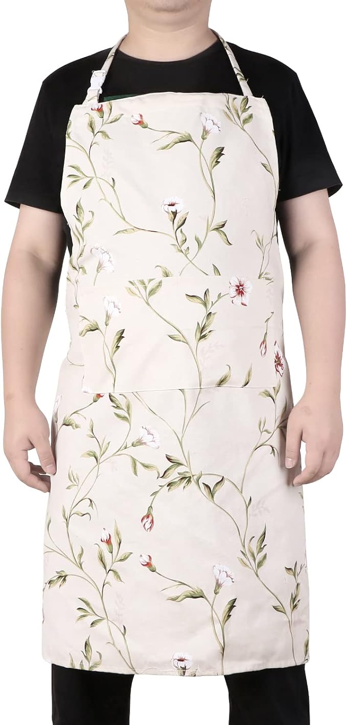 LOLOMLO Oversize Canvas Cotton Apron, Extra Large Aprons with Long Strap, Adjustable Neck Tear Resistant Plus Size aprons