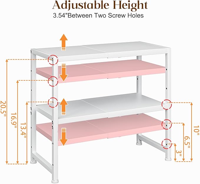 2-Tier Expandable Kitchen Storage Shelf,150LBS Heavy Duty Metal Shelving Units For Small Appliance,Adjustable Pots and Pans Organizer Rack Shelves For Kitchen Counter Under Cabinet Garage Pantry,White