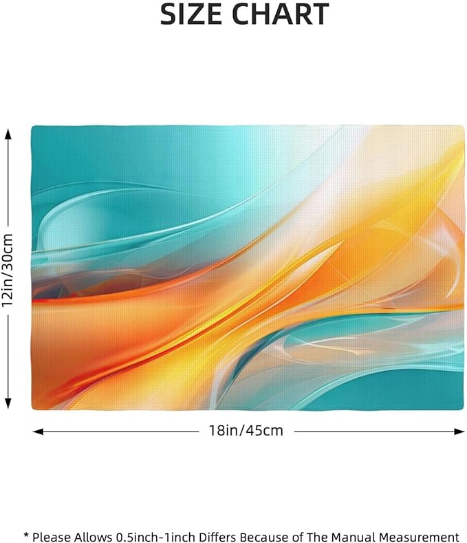 Teal and Orange Abstract Wave Linen Placemats Set of 4, 12 x 18 Inch Washable Non-Slip Heat-Resistant Kitchen Table Mats for Dining Table Outdoor Holiday Wedding Party Farmhouse, Kitchen Home Decor