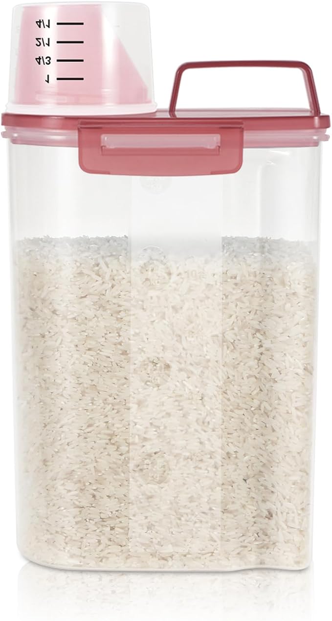 LEAWALK Airtight 3.5LBS Rice/Cereal/Dry Food Storage Container BPA Free, 2.11Qt Clear Plastic Kitchen and Pantry Organization Bin Suitable for Oats, Flour, Sugar, Pasta, Pet Food, etc (Clear Pink)