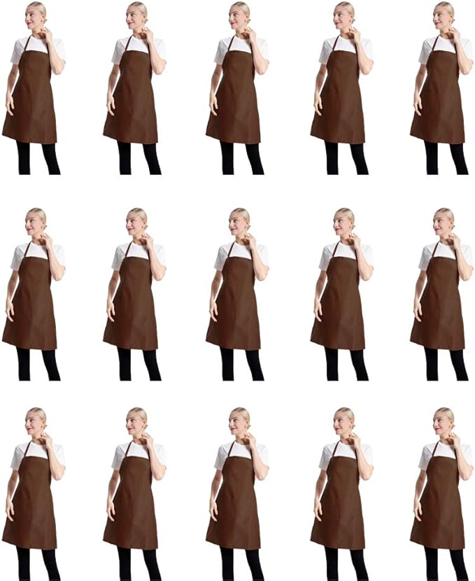 Plain Brown Bib Aprons Bulk for Women Men with 2 Front Pockets-Painting Baking Aprons in Size 24"x28"(Coffee-15 pcs)