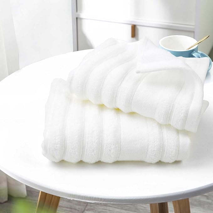 Jacquotha Luxurious 4-Pack Ribbed Striped Hand Towels (White) – Hotel & Spa Premium Cotton Face Towels 13” x 29”, Soft and Quick Drying 470 GSM