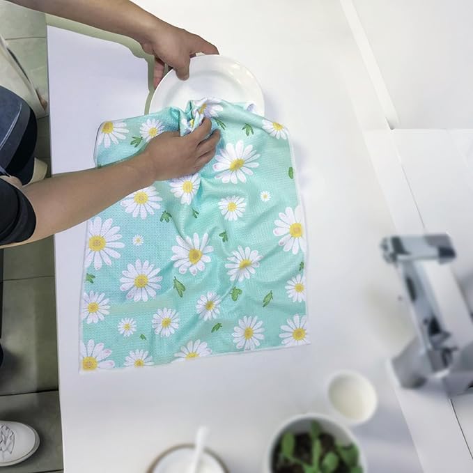 18” x 30” Highly Absorbent Kitchen Towels, Quick Dry Microfiber Tea Towel, Dish Towels for Kitchen Drying, Ultra Soft Premium Hand Towels (Light Green Flowers)