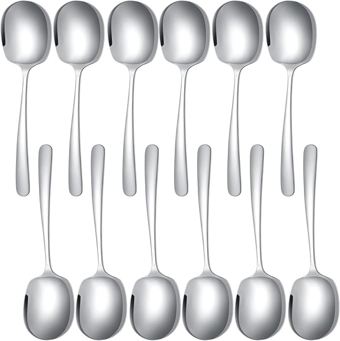 Mimorou 12 Pcs Stainless Steel Serving Spoons Set for Buffet 8.3 Inches Large Serving Utensils Dishwasher Safe Metal Polished Buffet Spoons for Food Cooking Catering Kitchen Banquet Restaurant Gifts