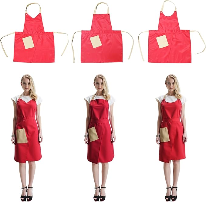 Kitchen Apron with Pockets for Adults,Waterproof Cooking Aprons for Women/Men,Baking/Grilling,Green/Orange/Wine Red