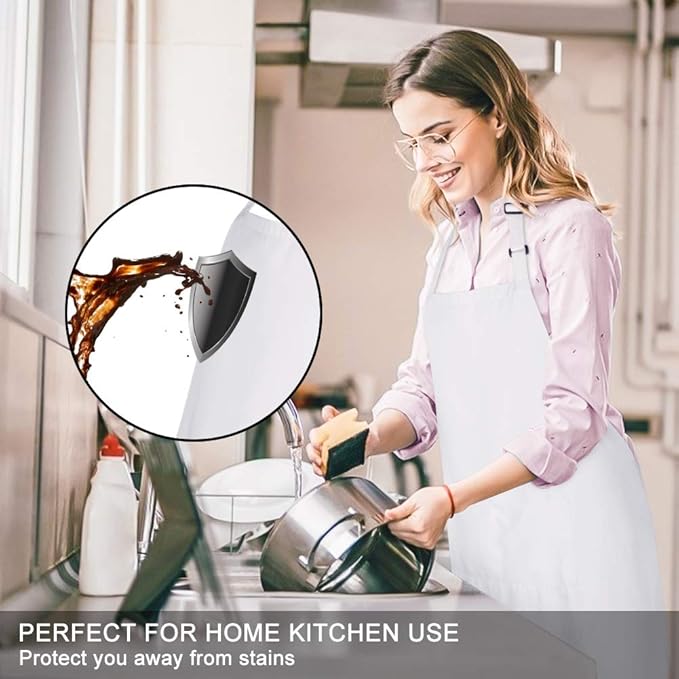 Jubatus 2 Pack 100% Cotton Aprons with 2 Pockets Cooking Chef Kitchen Adjustable Bib Apron for Women Men, White