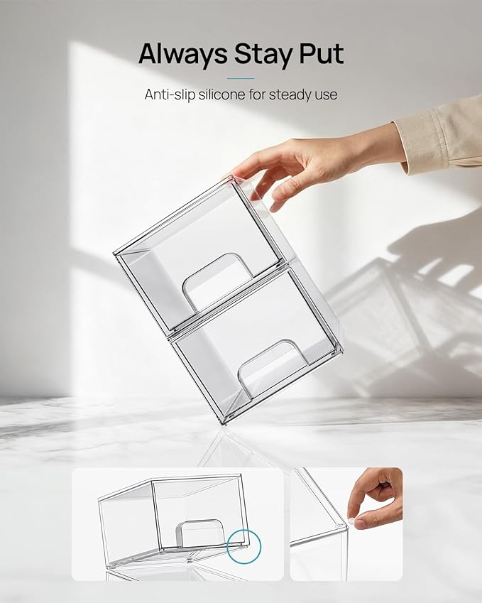 Vtopmart 12 Pack Small Clear Stackable Storage Drawers,Acrylic Bathroom Makeup Organizer,Plastic Storage Bins For Vanity, Undersink, Kitchen Cabinets, Pantry, Home Organization