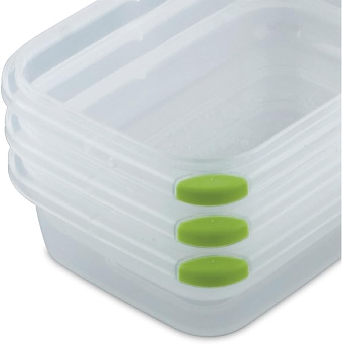 Sterilite Ultra-Seal 3.1 Cup Rectangle, Airtight Food Storage Container, Latching Lid, Microwave and Dishwasher Safe, Clear With Green Gasket, 18-Pack