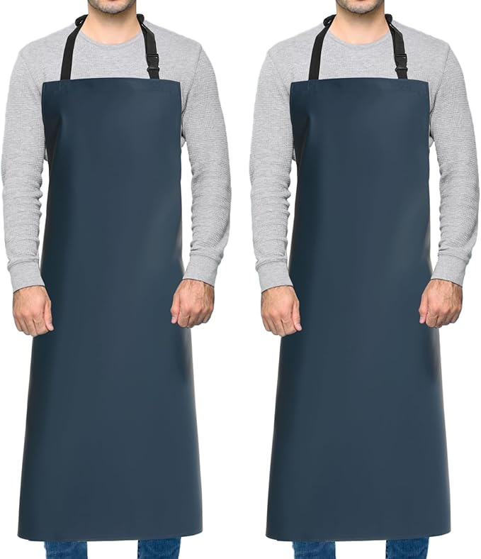 Homsolver 2 Pack Waterproof Rubber Aprons, Heavy Duty Butcher for Men, Chemical Vinyl Plastic Aprons for Dishwashing