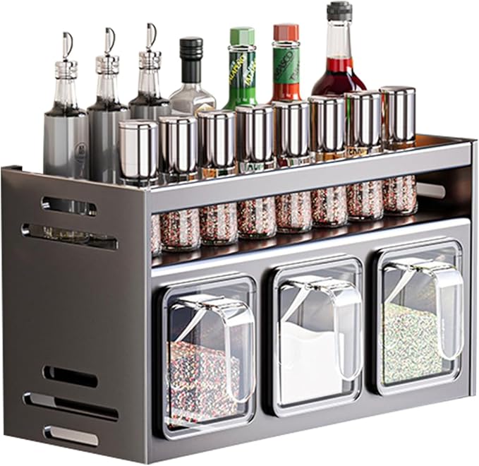 Kitchen Spice Rack Wall Mount Hanging Seasoning Box Over Stove Hanging Shelf Seasoning Jar Organizer for Sugar Salt Pepper (3 Box)