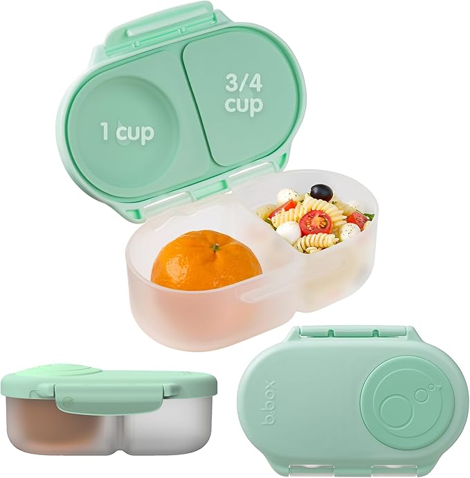 b.box Snack Box - Leakproof Mini Bento Box for Kids & Toddlers, 2 Compartment Snack Containers for Kids, Lunch Containers, Dishwasher Safe, BPA Free, PFAS Free, Ages 4m+, 1 3/4 Cup - Spearmint