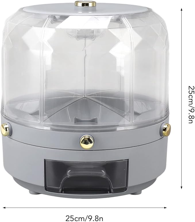 Grain Storage Container Rotatable Rice Dispenser Box 6 Grid Grain Dispenser 360 Degree Rotating Food Dispenser Cereal Dispenser Countertop for Beans Rice Grains(grey)