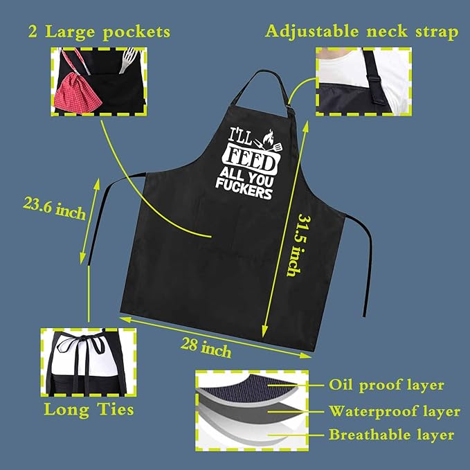 Funny apron for men Adjustable Waterproof with Pockets for Cooking Baking BBQ Gift Apron for Day, Birthday Gifts