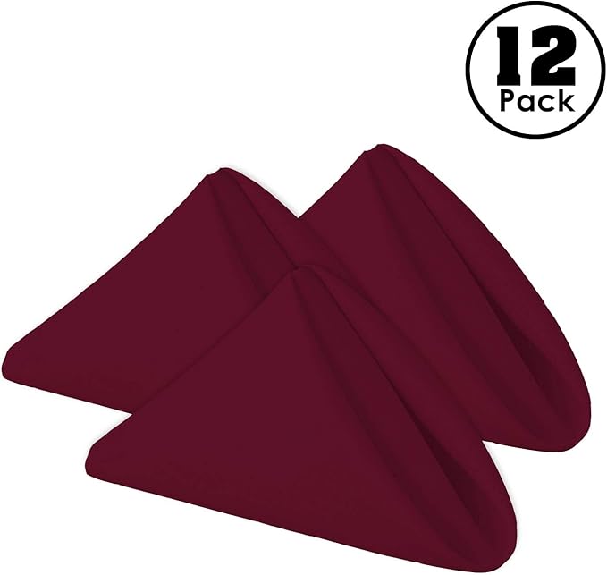 Gee Di Moda Cloth Napkins - 17 x 17 Inch Burgundy Dinner Napkins - Set of 12 Soft & Absorbent Washable Fabric Cloth Table Napkins with Hemmed Edges for Hotel Restaurant, Holiday Parties & Wedding