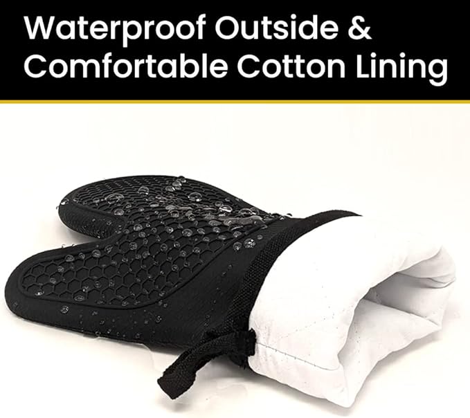 Generic Silicone Oven Mitts, Non-Slip, Flexible, Durable, Easy Clean, Cotton Lined, Black (Pair of 2)