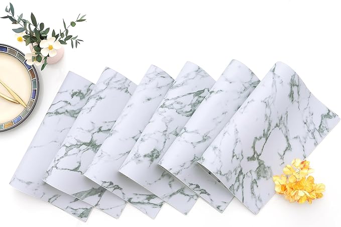 Homaxy Faux Leather Heat Resistant Placemats for Dining Table Set of 8, Waterproof Wipeable Washable PU Table Mats, Easy to Clean Anti-Slip Place Mats, 11.8" x 17", Marble