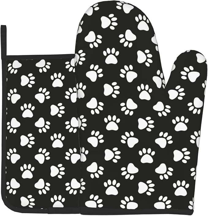 Dog and Cat Paw Print Oven Mitts and Pot Holders Heat Resistant Oven Mitts Safe for Baking Cooking BBQ
