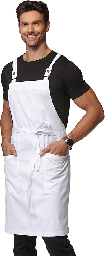 Unisex Kitchen Apron, Cross Strap Apron with 2 Pockets, Durable Waterproof Professional Apron