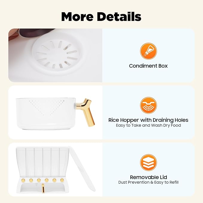 6 Grids Dry Food Dispenser Storage Containers w/Rice Hopper, Rice & Cereal Dispenser for Kitchen Pantry Organization, Storage Bucket for Small Grains, Beans
