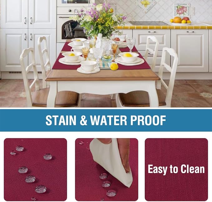 H.VERSAILTEX Linen Placemats Set of 4 Premium Solid Table Mats for Dining Table Spill-Proof Waterproof Heat-Resistant Kitchen Mats Washable, 12x18 inches, Christmas Red