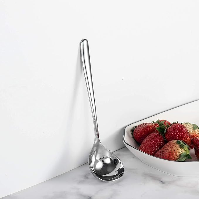 IMEEA 8-Inch Stainless Steel Sauce Ladle with Long Handle, Small Serving Ladle for Gravy, Dressing & Toppings, Set of 2