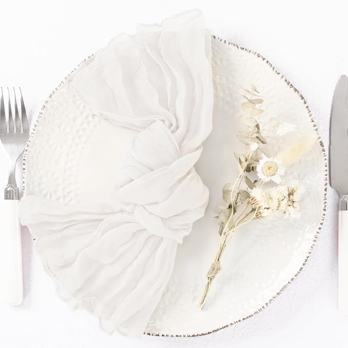 DeZerlor 30 Pack Ivory White Cheesecloth Napkins Christmas White Cloth Napkins Set of 30 Holiday Dinner Napkins Bulk 21x21 Inches for Wedding Bridal Shower Baby Shower Xmas Parties