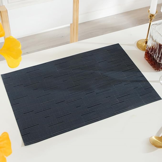 PIGCHCY Placemats,Washable Durable Durable Woven Vinyl Placemats for Dining Table,Heat Resistant Plastic Placemats Set of 6 (18 x 12 inches,Midnight Blue)