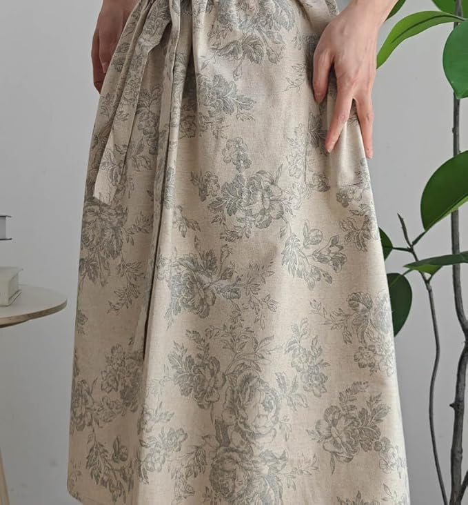 Adult Kitchen Apron Floral Cotton Waterproof Adjustable Apron Cooking Baking Garden Chef Apron with Pocket