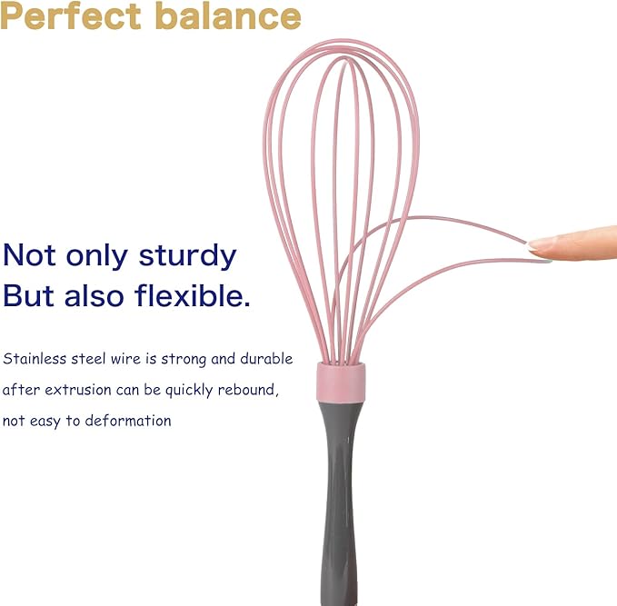 OYV Pink whisk, Dishwasher Safe Wisk, Professional Whisks For Cooking Non-Scratch, Stainless Steel & Silicone Wisk, Plastic Rubber Whisk Tool For Nonstick Cookware Pans, Heat Resistant Whisk 12-Inch