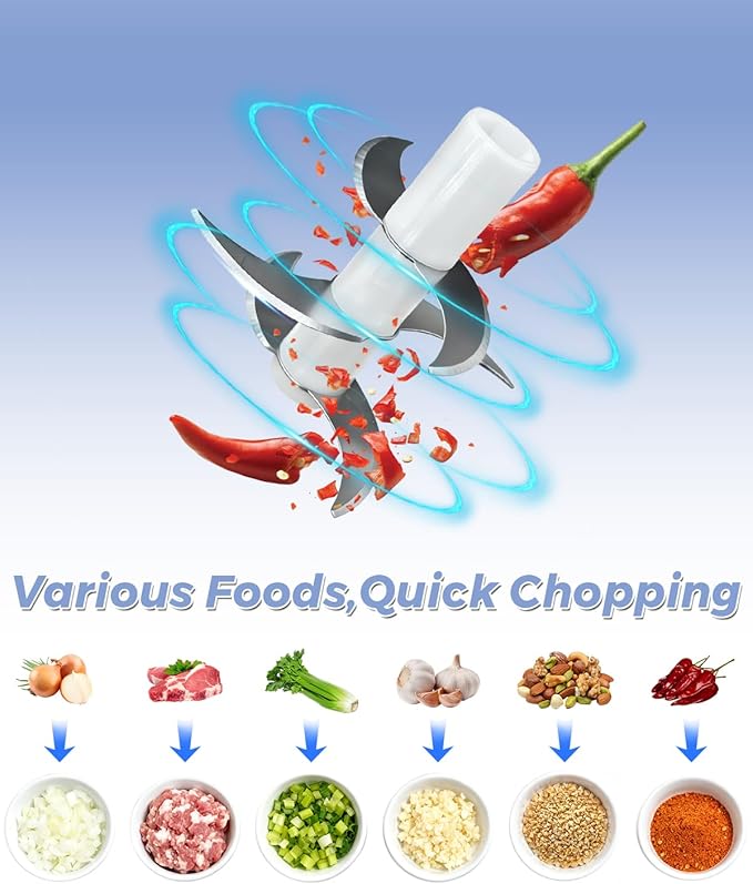 Joyzan Electric Garlic Chopper, 350ML Mini Portable Food Processor Veggie Grinder Small Onion Mincer Cordless Blender Masher USB Rechargeable Cutter 6 Blades Chili Fruit Vegetable Ginger Nuts Spices
