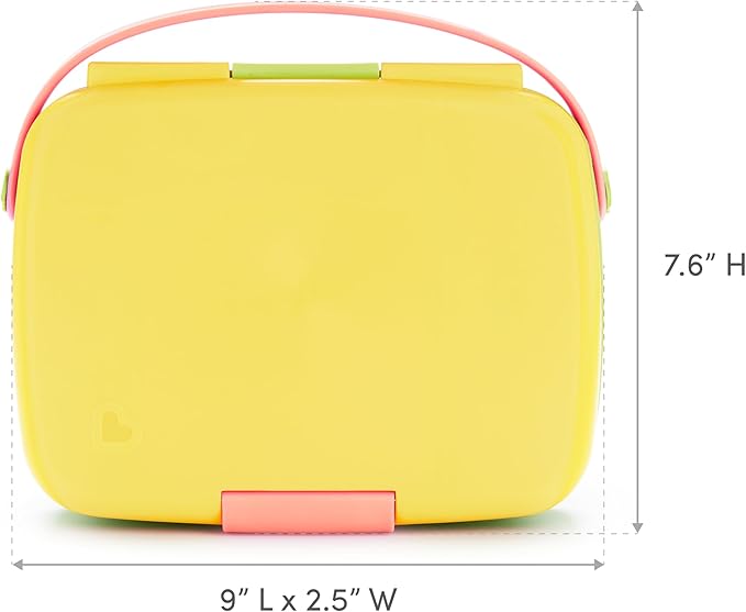 Munchkin Lunch Bento Box for Kids and Toddlers, Includes Stainless Steel Utensils, BPA-Free, 18 Months and Up, Pink/Green/Yellow